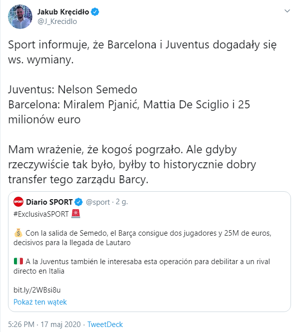 HITOWA WYMIANA na linii Barcelona - Juventus